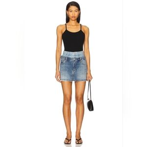 SIMKHAI Salix Denim Double Waistband Mini Skirt in Catalina Trancoso 28 NWOT